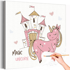 Розовый единорог и замок принцессы Для детей Детские Для девочек Раскраска картина по номерам на холсте