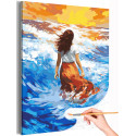 Девушка в море на фоне заката Люди Пейзаж Женщина Океан Яркая Раскраска картина по номерам на холсте