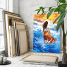 Девушка в море на фоне заката Люди Пейзаж Женщина Океан Яркая 80x120 Раскраска картина по номерам на холсте