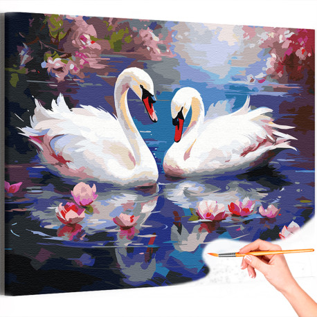 Алмазная картина-раскраска Лебеди на пруду (Brushme GZS1112)
