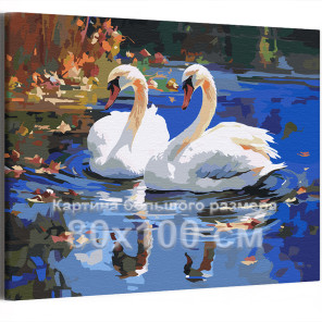 Два влюбленных лебедя на озере Пара Романтика Птицы 80х100 Раскраска картина по номерам на холсте