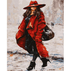  Леди в красном пальто Раскраска картина по номерам на холсте ZX 23262