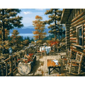 Терраса лесного домика (художник Ким Сунг) Раскраска картина по номерам акриловыми красками на холсте Menglei