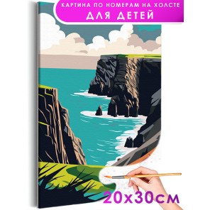 1 Крутой морской берег Англия Природа Морской пейзаж Океан Лето Маленькая Раскраска картина по номерам на холсте