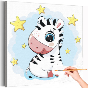 1 Малыш зебра и звезды Животные Для детей Детская Для мальчика Для девочек Простая Раскраска картина по номерам на холсте