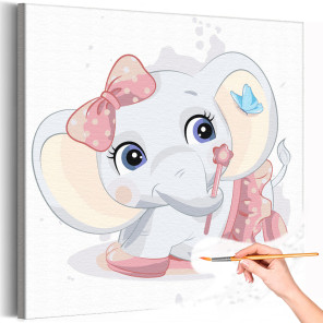 1 Слон фея с бабочкой Коллекция Cute animals Животные Для детей Детские Для девочек Раскраска картина по номерам на холсте