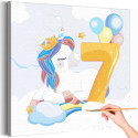 Радужный единорог с цифрой семь Коллекция Сute unicorn Праздник Для девочек Детские Для детей Небо Раскраска картина по номерам на холсте