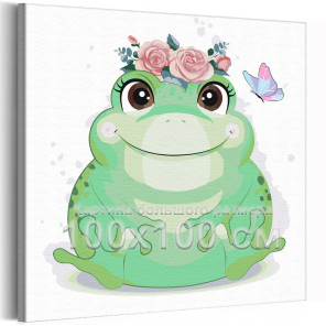 Толстая лягушка с цветами Коллекция Cute animals Жаба Животные Для детей Детские Для мальчиков Для малышей Для девочек 100х100 Р