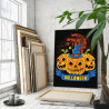 3 Тыквы на фоне домиков Хэллоуин Happy Halloween Праздник 80х100 Раскраска картина по номерам на холсте