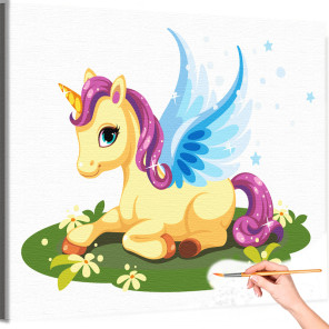 1 Единорог с волшебными крыльями Животные Лошадь Мультики Для детей Детская Для девочек Легкая Раскраска картина по номерам на х