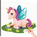 Розовый единорог с волшебными крыльями Животные Лошадь Мультики Для детей Детская Для девочек Легкая Раскраска картина по номерам на холсте