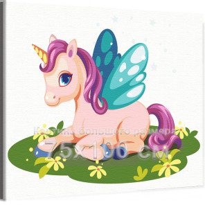 Розовый единорог с волшебными крыльями Животные Лошадь Мультики Для детей Детская Для девочек Легкая 75х100 Раскраска картина по