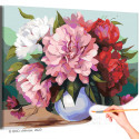 Натюрморт с пионами в вазе Цветы Букет в вазе Маме Интерьерная Яркая Раскраска картина по номерам на холсте