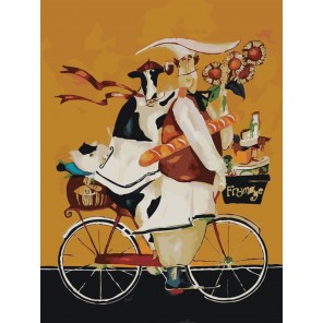 Повар и корова на велосипеде Раскраска по номерам на холсте Menglei