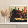 3 Японский храм в сумерках Природа Пейзаж Горы Страны Дом Раскраска картина по номерам на холсте