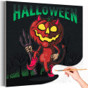 Тыква с рожками Хэллоуин Happy Halloween Праздник Раскраска картина по номерам на холсте