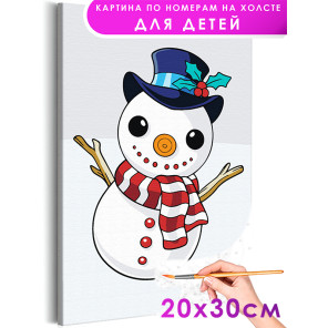 1 Снеговик в шарфе Зима Для детей Детская Для мальчиков Для девочек Маленькая Легкая Раскраска картина по номерам на холсте