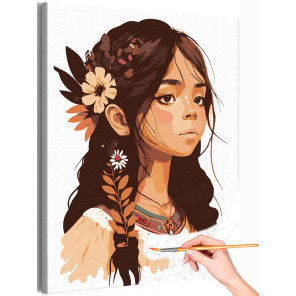 1 Девочка с цветами в волосах Портрет Дети Ребенок Лето Аниме Раскраска картина по номерам на холсте