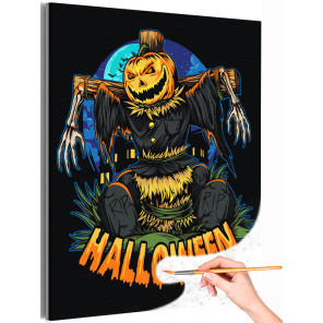1 Пугало тыква на Хэллоуин Happy Halloween Раскраска картина по номерам на холсте