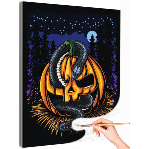 1 Тыква со змеей / Хэллоуин Раскраска картина по номерам на холсте