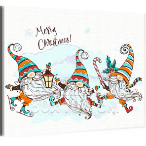 Забавные рождественские гномы Коллекция Cute gnomes Зима Новый год Дети Для детей Детские Для девочек 80х100 Раскраска картина п