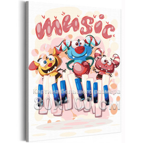 Музыкальные монстры с сердцем Коллекция Cute monsters Смешные Для детей Детские Для девочек Для мальчиков 80х100 Раскраска карти