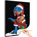 Динозавр с подарком Животные Дракон Новый год Рождество Для детей Для мальчика Для девочек Раскраска картина по номерам на холсте