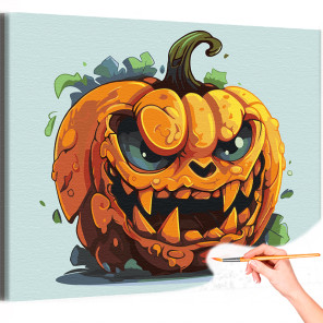 1 Тыква монстр с глазами Хэллоуин Halloween Мультики Для детей Раскраска картина по номерам на холсте