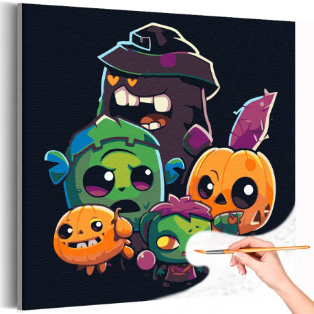 1 Веселые монстры на хэллоуин Мультики Детская Для детей Halloween Яркая Простая 40х40 Раскраска картина по номерам на холсте