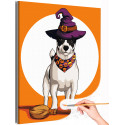 Джек рассел в шляпе с метлой Животные Собаки Хэллоуин Halloween Раскраска картина по номерам на холсте