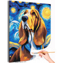 Бассет в звездную ночь Животные Собаки Ван Гог Стильная Интерьерная Раскраска картина по номерам на холсте