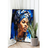  Портрет африканки на синем Люди Девушка Женщина Стильная Яркая Африка Раскраска картина по номерам на холсте с золотой краской 