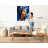  Портрет африканки на синем Люди Девушка Женщина Стильная Яркая Африка 80х100 Раскраска картина по номерам на холсте с золотой к