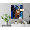  Портрет африканки на синем Люди Девушка Женщина Стильная Яркая Африка 80х100 Раскраска картина по номерам на холсте с золотой к