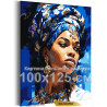 Портрет африканки на синем Люди Девушка Женщина Стильная Яркая Африка 100х125 Раскраска картина по номерам на холсте c золотой к