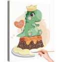 Зеленый динозаврик на торте Сute dinosaurs Праздник День рождения Для детей Детские Для девочек Для мальчиков Раскраска картина по номерам на холсте