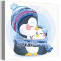 Мама пингвин с малышом в шарфе Коллекция Cute animals Зима Животные Птицы Для детей Детские Для девочек Для мальчиков 80х80 Раскраска картина по номерам на холсте