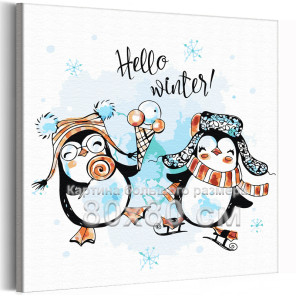 Пара веселых пингвинов Коллекция Сute penguin Животные Рождество Новый год Дети Для детей Детские Для девочек Для мальчиков Зима