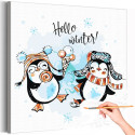 Пара веселых пингвинов Коллекция Сute penguin Животные Рождество Новый год Дети Для детей Детские Для девочек Для мальчиков Зима Раскраска картина по номерам на холсте