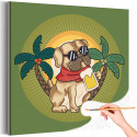 Мопс с кружкой пива на пляже Пес Собака Женок Животные Раскраска картина по номерам на холсте