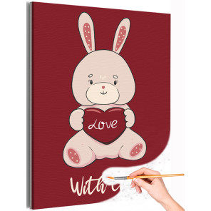 1 Влюбленный заяц с сердцем Животные Кролик Любовь Романтика Детская Для детей Для девочек Раскраска картина по номерам на холст