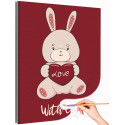 Влюбленный заяц с сердцем Животные Кролик Любовь Романтика Детская Для детей Для девочек Раскраска картина по номерам на холсте