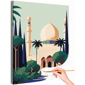 1 Мечеть в ярком солнце Пейзаж Страны Минимализм Интерьерная Легкая Раскраска картина по номерам на холсте