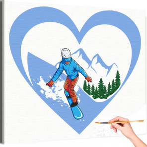 1 Сноубордист в горах Люди Спорт Девушка Зима Раскраска картина по номерам на холсте