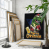 3 Динозавр в костюме Санта-Клауса Новый год Рождество 80х100 Раскраска картина по номерам на холсте