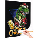 Динозавр в костюме Санта-Клауса Новый год Рождество Раскраска картина по номерам на холсте