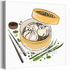 Японские пельмени Коллекция Line Еда Для кухни Интерьерная 80х80 Раскраска картина по номерам на холсте
