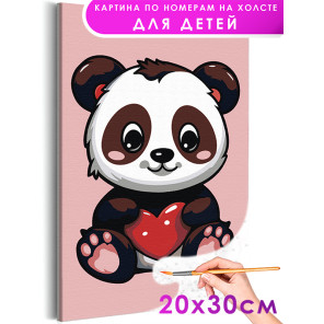 1 Панда с красным сердцем Животные Для детей Детская Для мальчика Для девочки Маленькая Легкая Раскраска картина по номерам на х