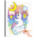 Заяц на облаке с воздушным шаром Животные Кролик Небо Звезды Для детей Детская Раскраска картина по номерам на холсте