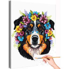 1 Собака в ярких цветах Животные Зенненхунд Раскраска картина по номерам на холсте